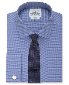 Мужская рубашка под запонки синяя с мелким белым узором T.M.Lewin не мнущаяся Non Iron приталенная Slim Fit (53782)