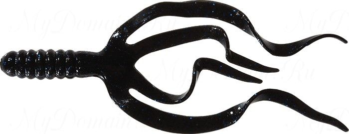Твистер четыреххвостый MISTER TWISTER Split Double Tail 10 см уп. 10 шт. 3BS (чёрный с голубыми блёстками) фирменная упаковка