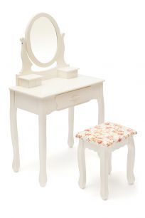 Туалетный столик с зеркалом и табуретом Secret De Maison COIFFEUSE ( mod. HX15-075 ) дерево павловния, мдф, 70x40x130см / 36x38x44см, butter white (слоновая кость)