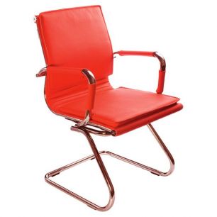 Кресло Бюрократ CH-993-Low-V/red низкая спинка красный искусственная кожа низкая спинка полозья хром