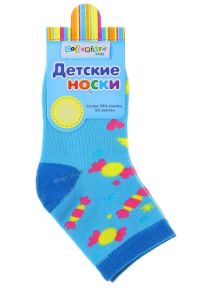 Голубые носки с рисунком конфетки для девочки