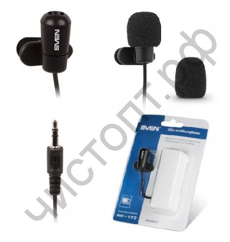 Микрофон для комп. Sven MK-170, держ-клипса, кабель 1,8 м, разъём 3,5 мм, чёрн