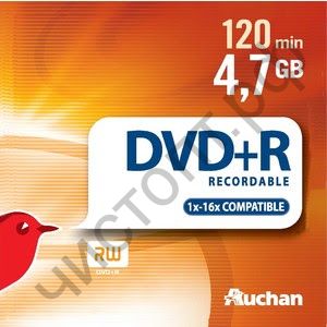 AUCHAN DVD+R 4.7Gb  16x CB-10 банка по 10шт. СУПЕРЦЕНА !!!