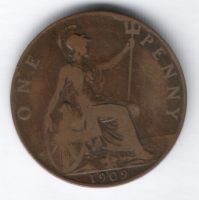 1 пенни 1909 г. Великобритания