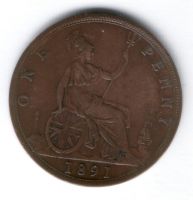 1 пенни 1891 г. Великобритания