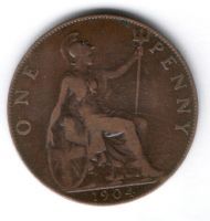 1 пенни 1904 г. Великобритания