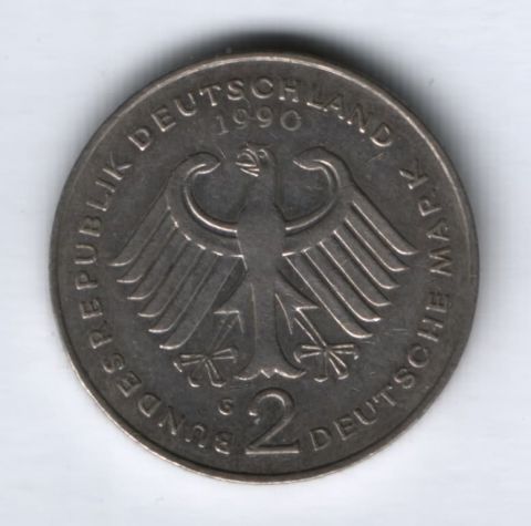 2 марки 1990 г. Германия, Людвиг Эрхард, G