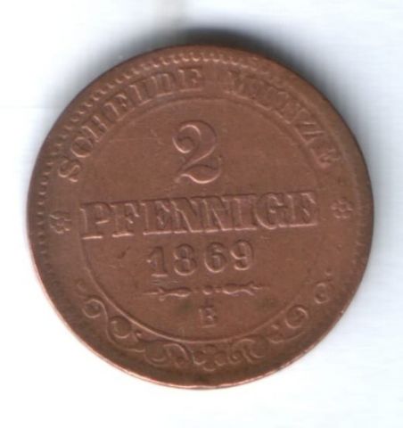 2 пфеннига 1869 г. Саксония