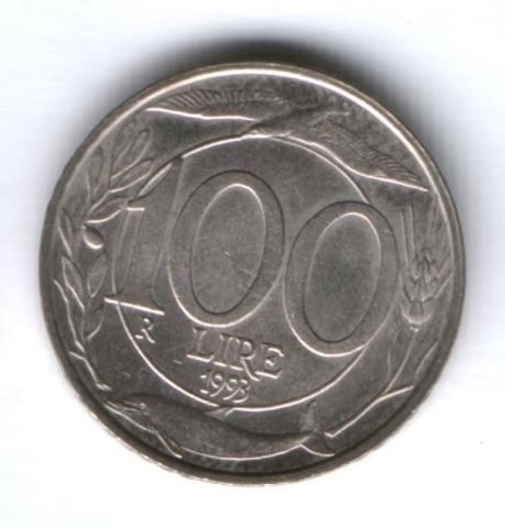 100 лир 1993 г. Италия
