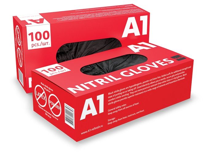 А1 NITRIL GLOVES Нитриловые перчатки, черные, размер XL, (упаковка 100 шт.)