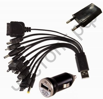 Заряд.уст-во универс. для сот. от USB +сети 220в (1А) , +авто 12V (1А) (+10 переходников) BS-2021