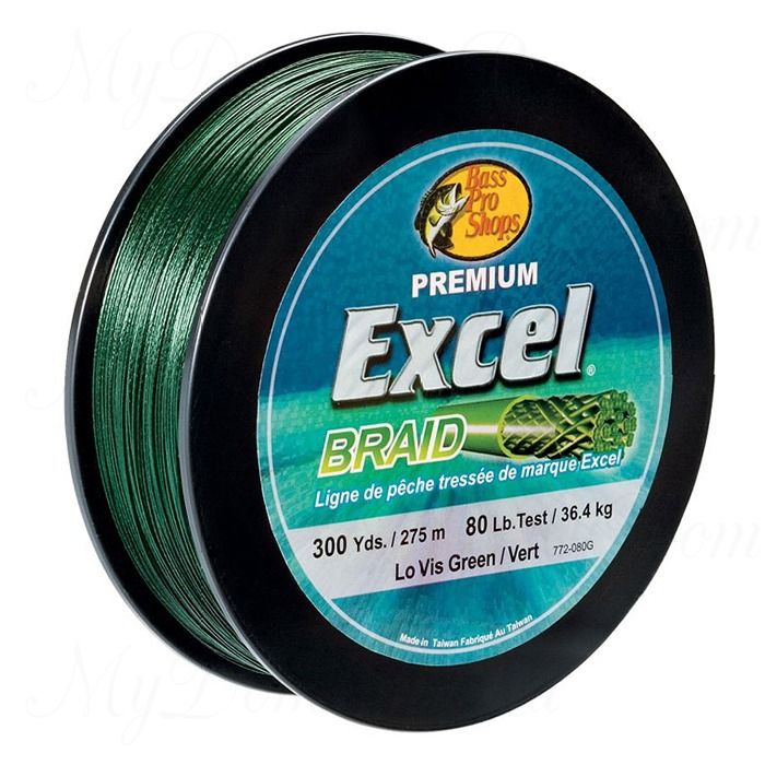 Шнур Плетеный Bass Pro Shops Premium Excel Braid зеленый 0,400 мм; 50 lb/27 кг; 275 м,