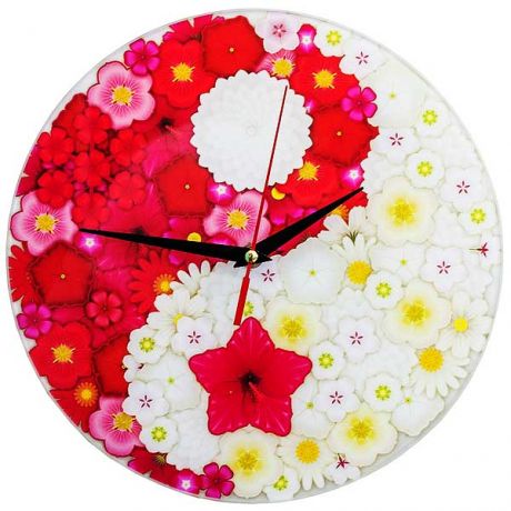 Часы стеклянные Инь Янь цветы