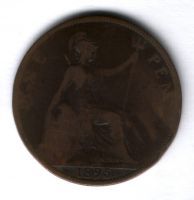 1 пенни 1895 г. редкий тип, Великобритания, 2 мм от трезубца.