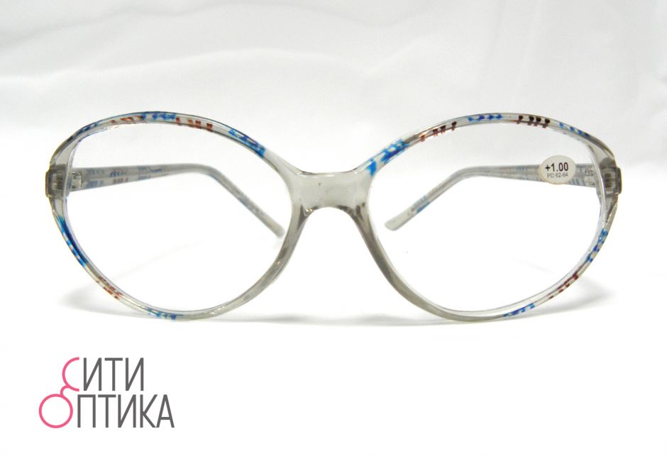 Готовые очки  с диоптриями +1.0 . Прозрачная  оправа  с полосками.