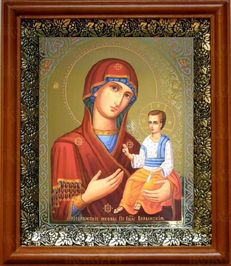 Волынская икона Божьей Матери (19х22), светлый киот
