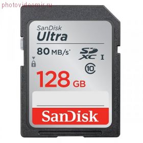 Карта памяти SD 128GB SanDisk SDXC Class 10 UHS-I Ultra 80MBs (SDSDUNC-128G-GN6IN)