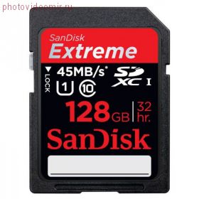 Карта памяти SDXC 128Gb Sandisk Class 10 Extreme 45MB/s (SDSDX-128G-X46)