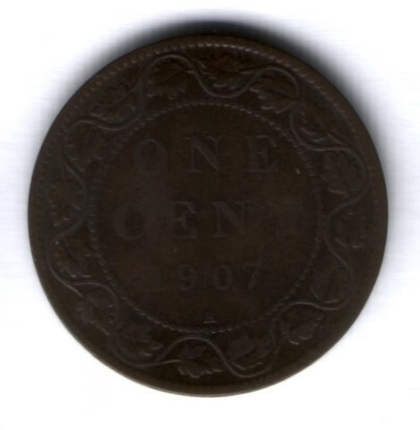 1 цент 1907 г. H Канада, редкий тип