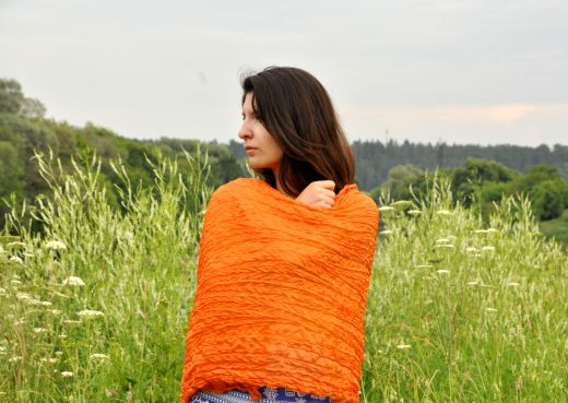Шёлковый оранжевый шарф парео, СПб. Купить в интернет магазине