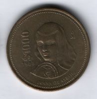 1000 песо 1988 г. Мексика XF, Сестра Хуана Инес де ла Крус