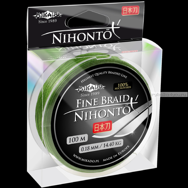 Плетеный шнур Mikado Nihonto Fine Braid 100 м ( Зеленый)