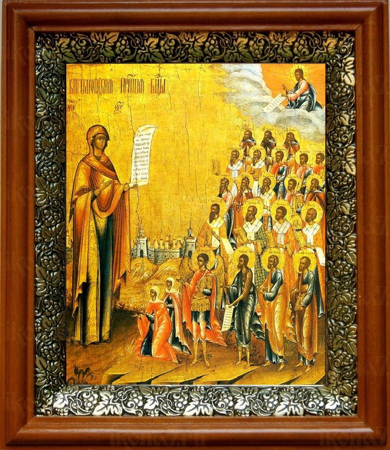 Боголюбская (Московская) икона Божьей Матери (19х22), светлый киот