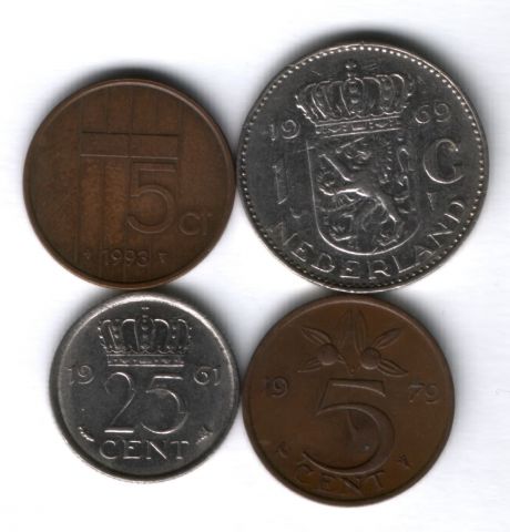Набор монет Нидерланды 1961-1993 г. 4 шт.
