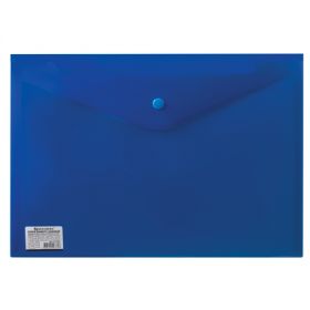 Папка-конверт на кнопке А4 BRAUBERG 180мкм синяя непрозрачная/10/120 221362