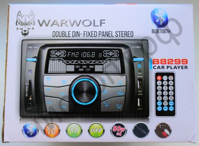 Автомагнитола WARWOLF B-8299 двухдиновая, Bluetooth, 2 usb, SD, FM, пульт.