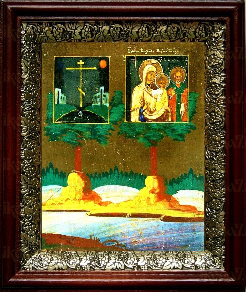 Оковецкая икона Божьей Матери (19х22), темный киот