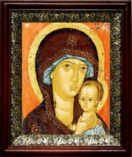 Петровская икона Божьей Матери (19х22), темный киот