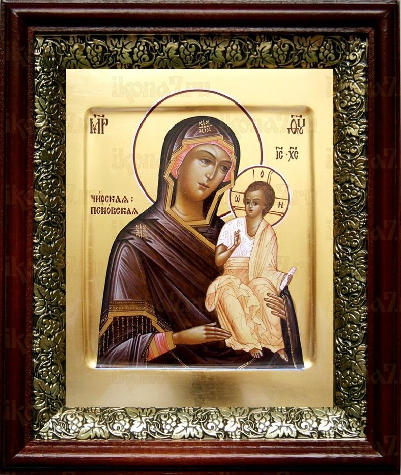 Псковская (Чирская) икона Божьей Матери (19х22), темный киот