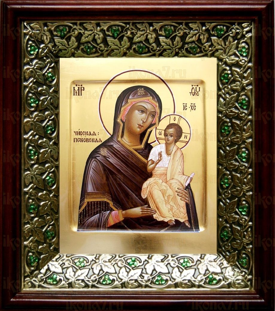 Псковская (Чирская) икона Божьей Матери (21х24), киот со стразами