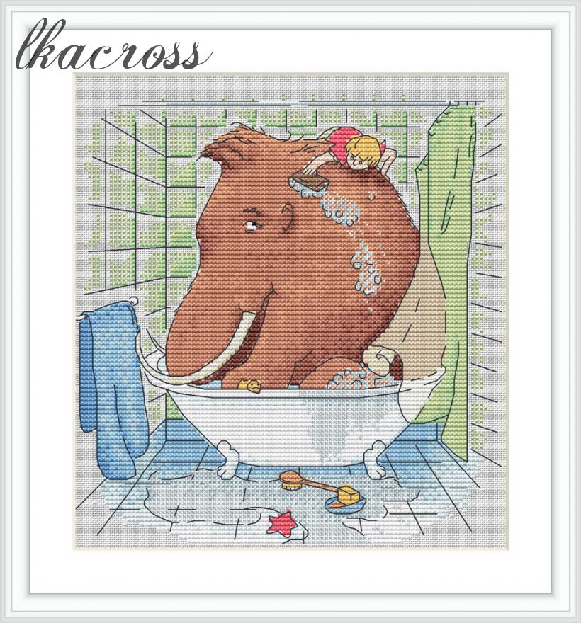 "In the bathroom". Digital cross stitch pattern.