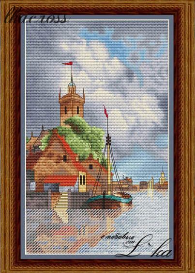 "Dutch harbour". Digital cross stitch pattern.