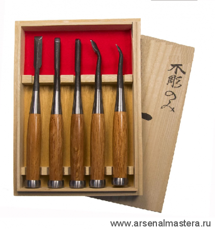 Набор профессиональных японских стамесок (резцов) для выполнения средних и крупных проектов MAKOTO-5 5 шт в деревянной коробке Miki Tool М00013143
