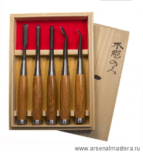 Набор профессиональных японских стамесок (резцов) для выполнения средних и крупных проектов MAKOTO-5 5 шт в деревянной коробке Miki Tool М00013143