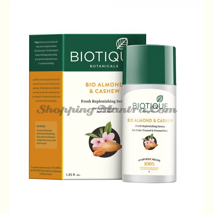 Сыворотка для восстановления волос Биотик Миндаль&Орешки кешью | Biotique Bio Almond & Cashew Fresh Replenishing Serum