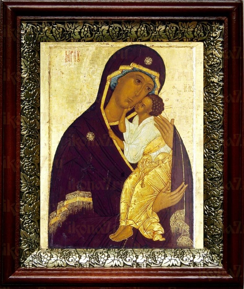 Смоленская Ярославская икона Божьей Матери (19х22), темный киот