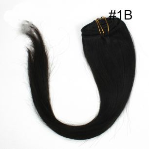 Натуральные волосы на заколках №001B Угольный черный (55 см) - 7 заколок