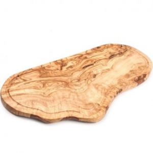Деревянная разделочная доска для кухни и подачи блюд из оливкового дерева с желобком 45 см (Тунис) Олива22