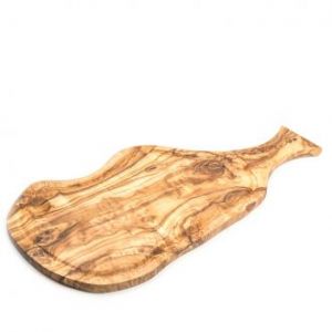 Деревянная разделочная доска для кухни и подачи блюд из оливкового дерева с желобком и ручкой 40-43 см (Тунис) Олива84