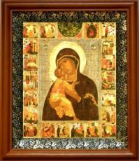Умиление Псково-Печерская икона Божьей Матери (19х22), светлый киот