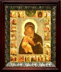 Умиление Псково-Печерская икона Божьей Матери (19х22), темный киот