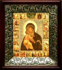 Умиление Псково-Печерская икона Божьей Матери (21х24), киот со стразами