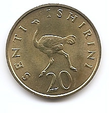 Страус 20 центов (Регулярный выпуск) Танзания 1975