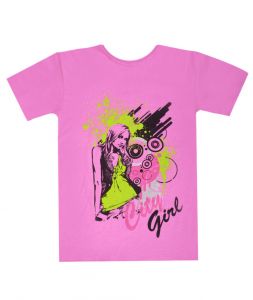 Светло-сиреневая с принтом футболка для девочки