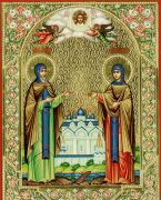 Петр и Феврония (рукописная икона с резьбой)