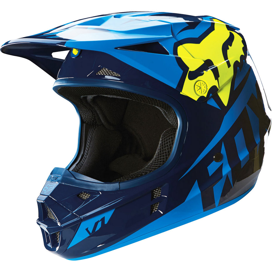 Fox - V1 Race шлем, сине-желтый